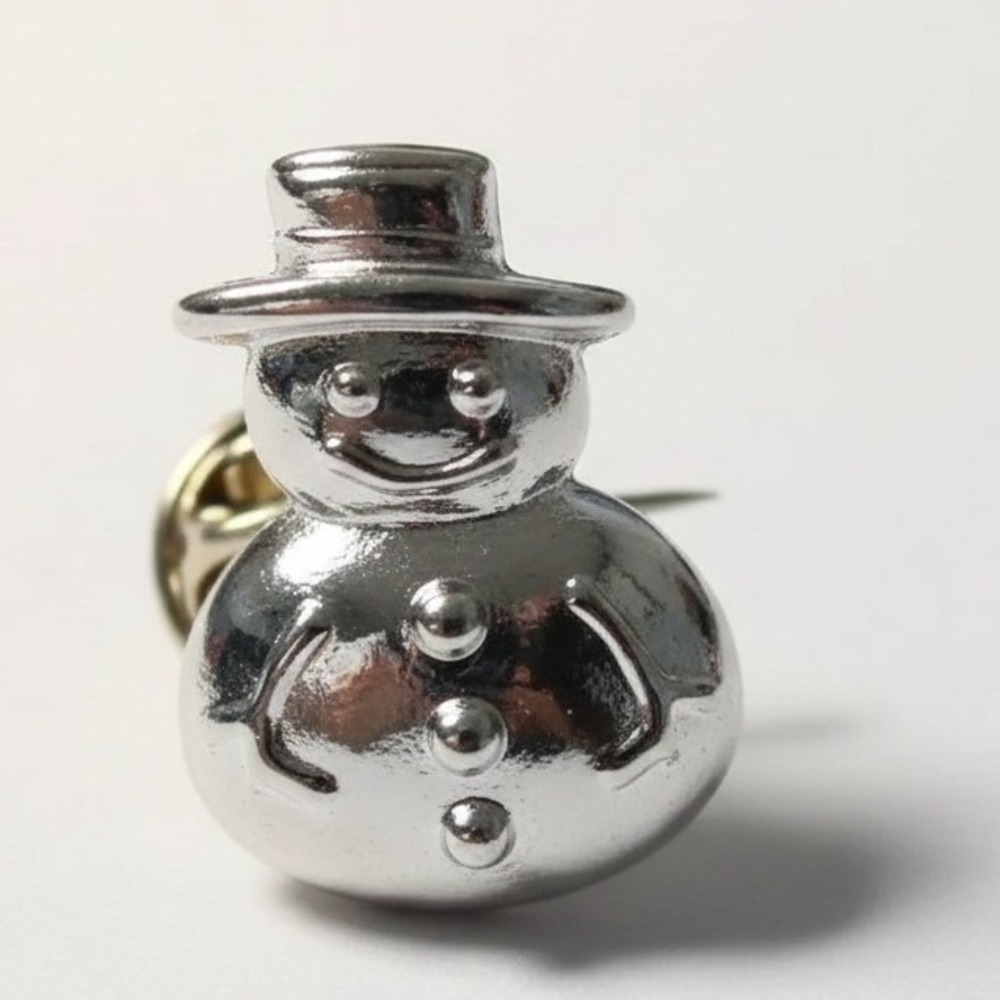 VTG Snowman Christmas Pin Santas Workbench‎ Small Silver Tone Holiday 90s NEW